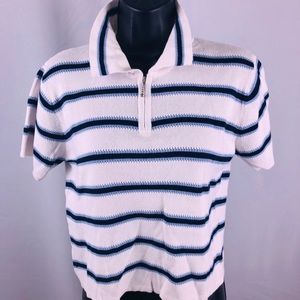 Knitted stripe polo shirt with front zip